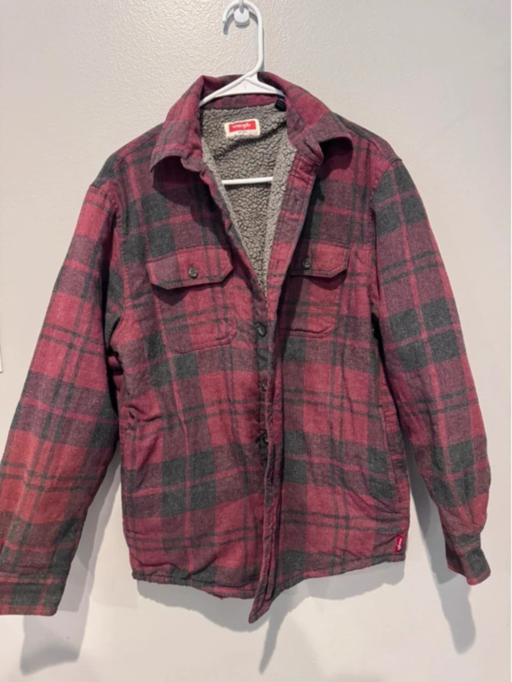 Wrangler men’s sherpa lined plaid shirt jacket red gray size small
